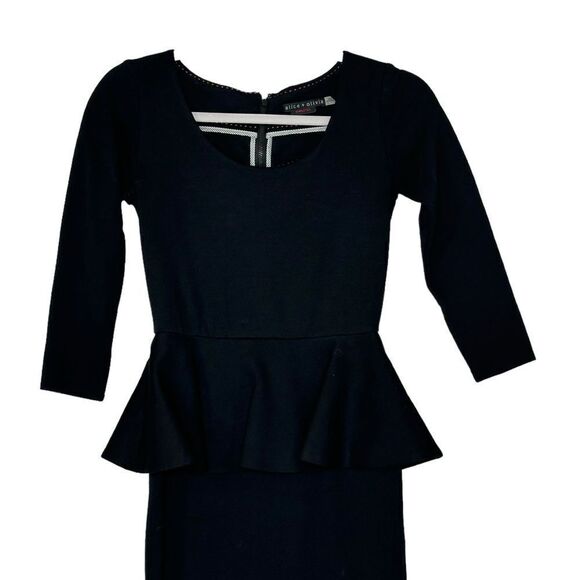 Alice and Olivia Employed Black Knit Peplum Mini Dress | Size 2 - Picture 7 of 7